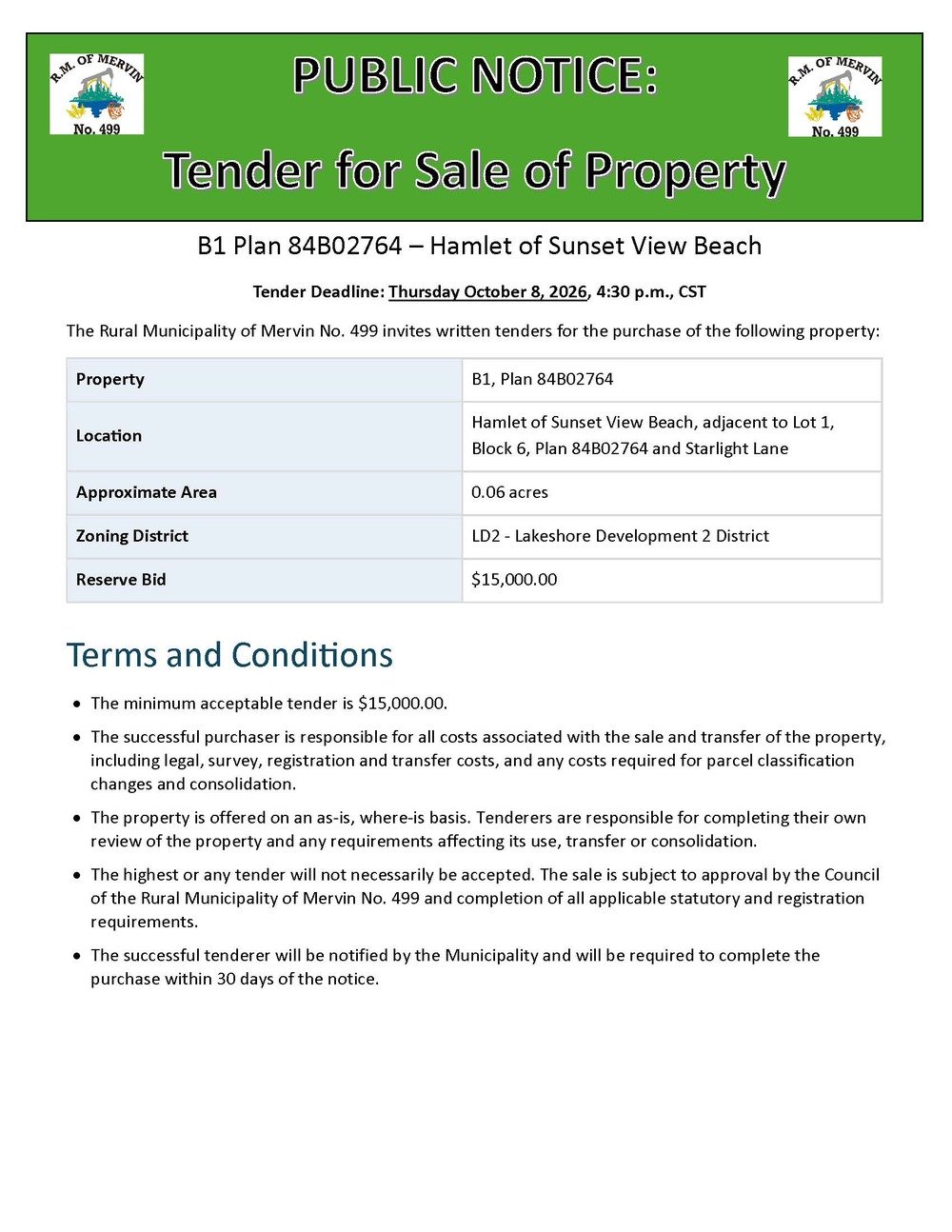 Tender for Sale of Property